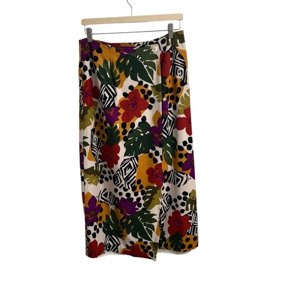 White Stag Collection Silk Tropical Floral Print Wrap Maxi Skirt Size 14 - Picture 1 of 4